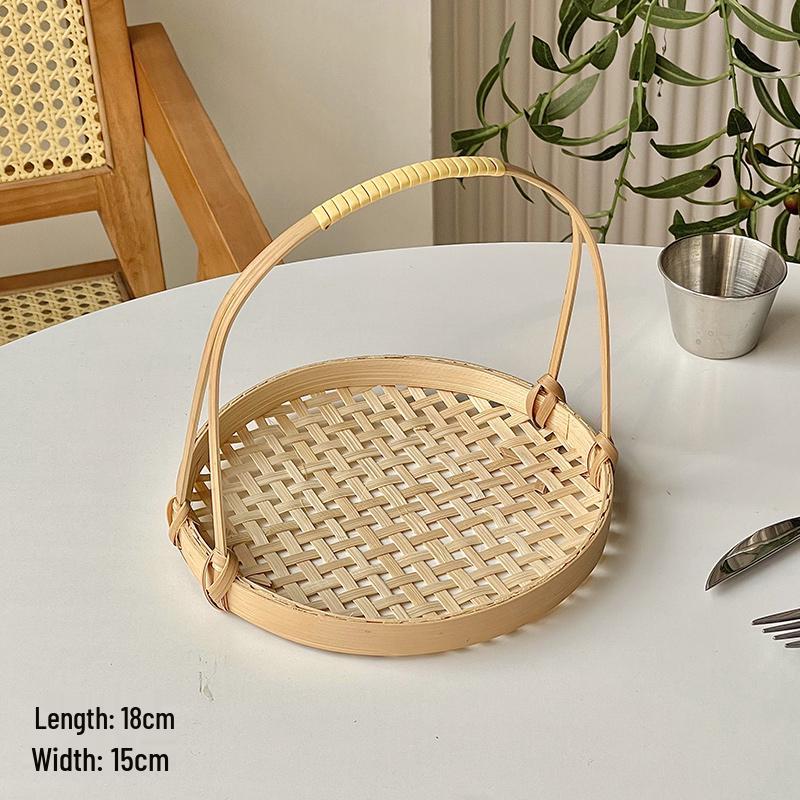 Artisanal Bamboo Woven Snack & Fruit Tray with Handle