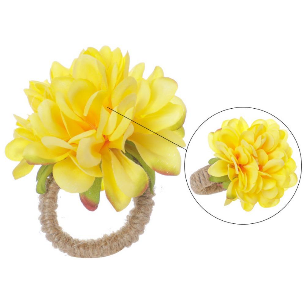 4pcs with Rope Napkin Rings Artificial Flower Chrysanthemum Rings  Festival Wedding Thanksgiving