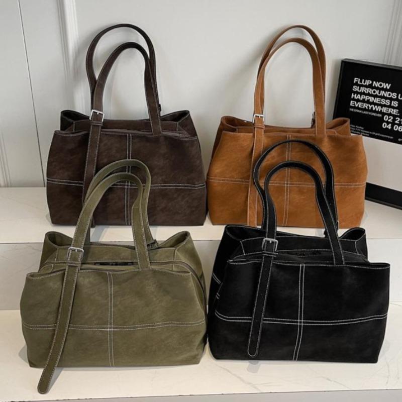 Vintage Suede Tote Bag for Women Large Capacity Casual Shoulder Bag Retro Cross Quilting Soft Hobo Handbag for Daily Commute Work Shopping Travel