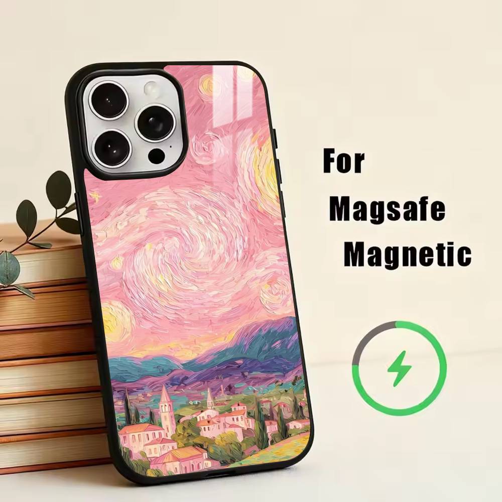 Van Gogh Monet Oil Painting Phone Case For iPhone17,16,15,14,13,12,11 Plus,Pro Magnetic For Magsafe Wireless Charging