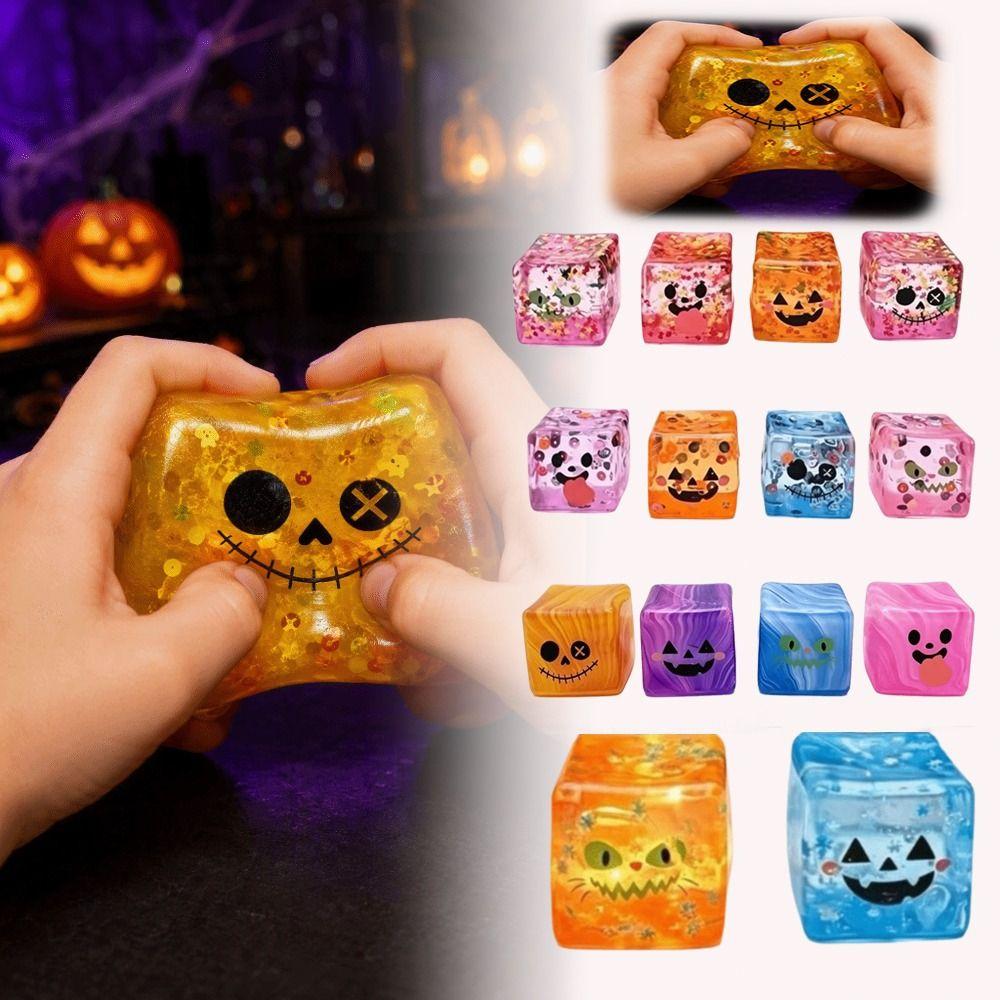 Cartoon Face Squishy Toy Transparent Design Fidget Toy Funny Face Ice Cube Toy Desk Decor