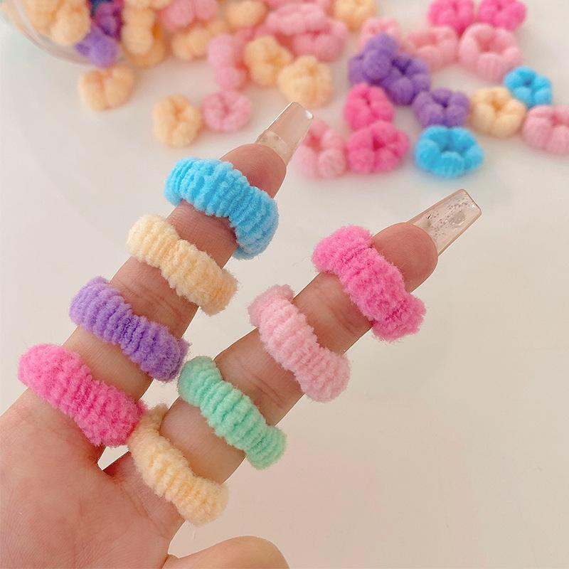 100 Pezzi/Scatola Mini Carini Fasce per Capelli da Bambina Colorati Elastici per Capelli per Bambini Scrunchies Elastici in Gomma per Accessori Capelli da Bambina
