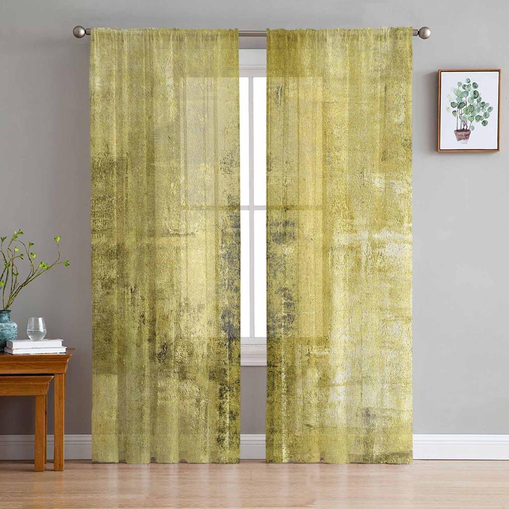 Oil Painting Style Turquoise Vintage Art Sheer Curtains for Living Room Decoration Window Curtains Kitchen Tulle Voile Curtains