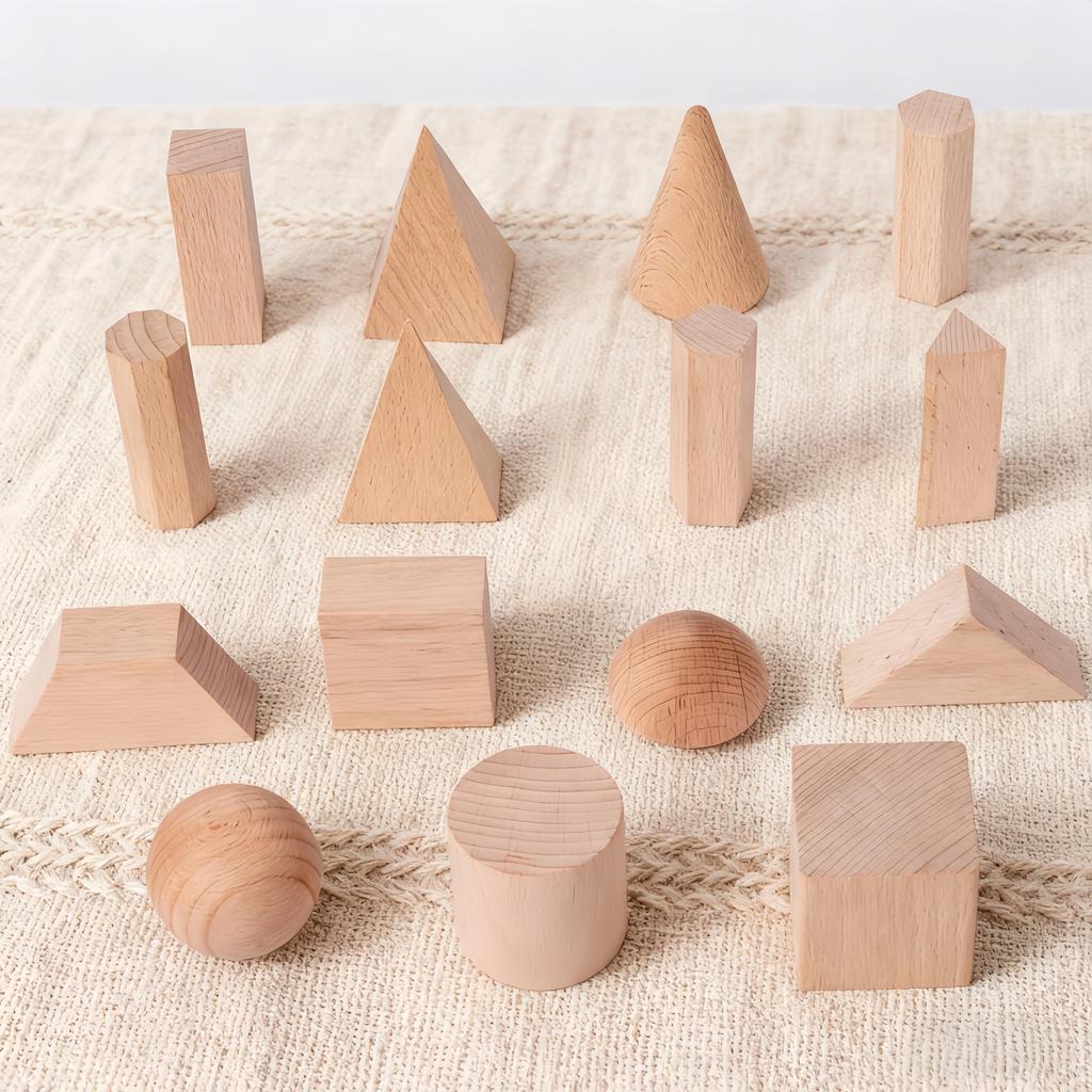 DIY Solid Wooden Geometric Building Blocks-Montessori Early Learning Educational Toy Enhances Spatial Thinking&Hands Creativity