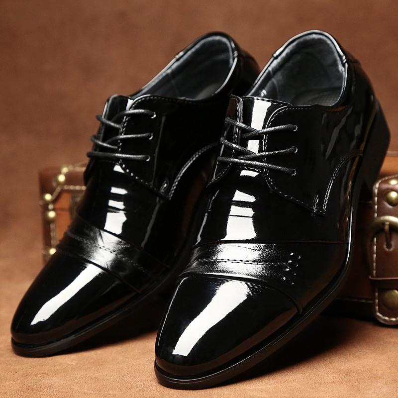 Black Glossy Leather Shoes For Men Business Formal Shoes Soft Sole Breathable Shoes JZ-602