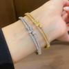 18K Gold Plated Zircon Bow Double Layer Bracelet - Korean Style Versatile Bangle with High-End Niche Design