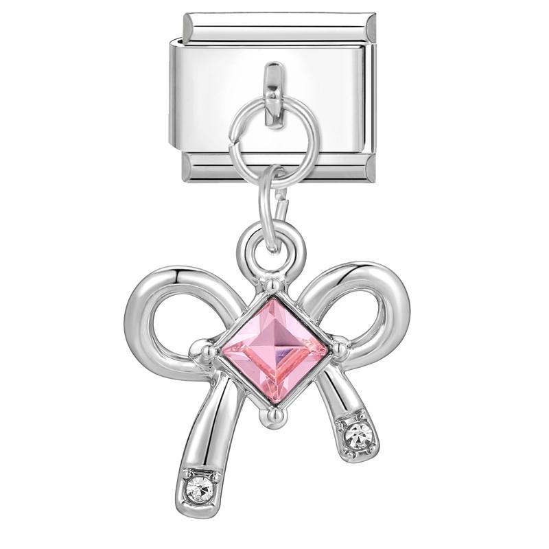 

Сладкий Милый Бантик Бабочка Розовый Голубой Сердце Итальянские Шармы Звенья Подходят для 9мм Браслета из Нержавеющей Стали Женский DIY Изготовление Циркон Подарок