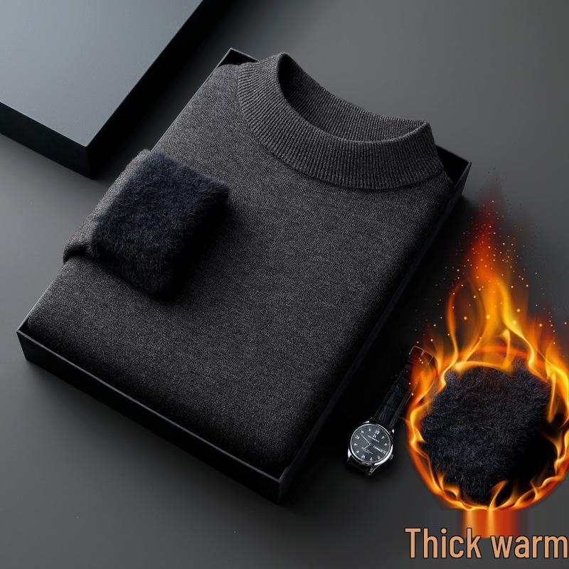 Men's Velvet Knit Sweater - Warm Half-High Collar, Thickened Base Layer