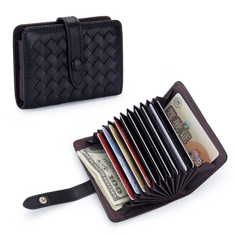 Leather Small Card Cover Women's Short Organ Bag Large Capacity Multi-card Sheepskin Woven ID