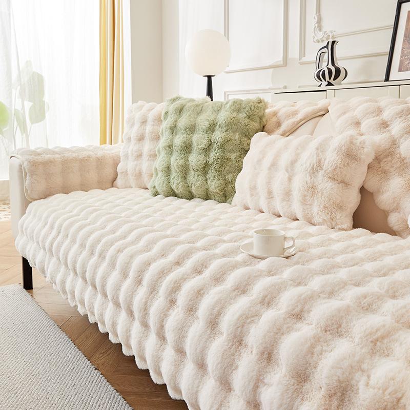 Rabbit Plush Sofa Cushion, Non-Slip Advanced Seat Cushion In Winter, Net Red Leather Sofa Cover, Simple Cover Cloth Towel In Winter