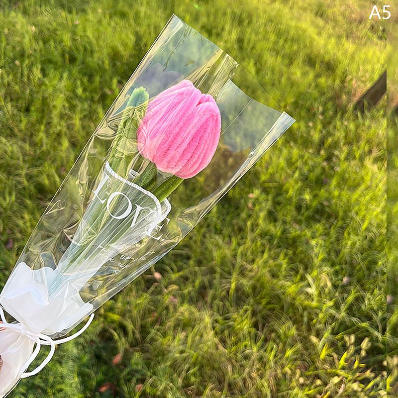 Knitting Flower Rose Tulips Single Bouquet Simulation Flower Home Decoration Wedding Hand-Knitted Crochet Fake Floral