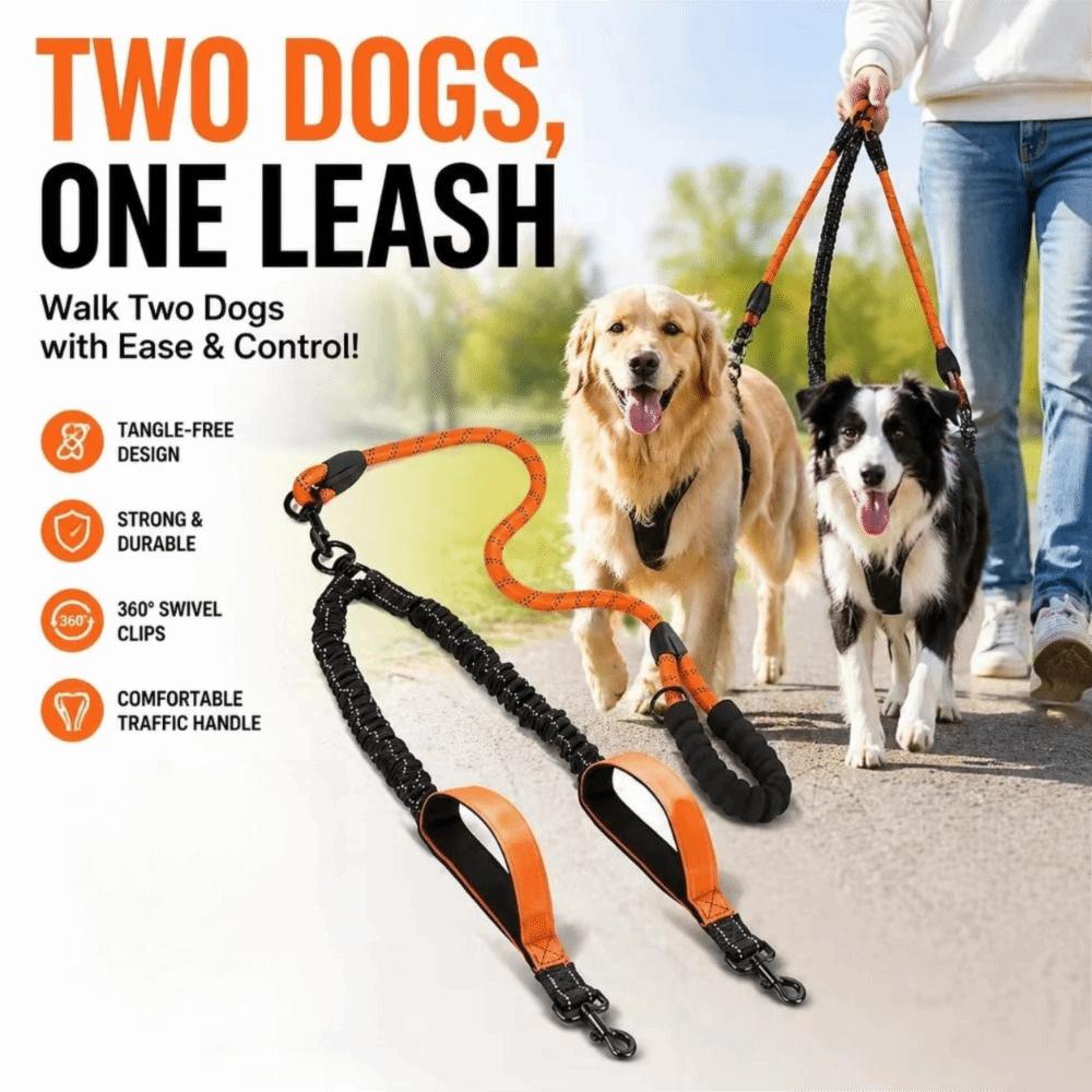 360 Swivel Double Head Pet Rope Comfortable Handle Two Dog Lead Rope Dual Dog Leash Two Dogs