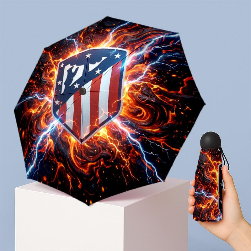 Atletico Madrid Pattern Printed Mini 5 Folds 8 Ribs Compact Umbrella Windproof Waterproof Lightweight Portable Folding