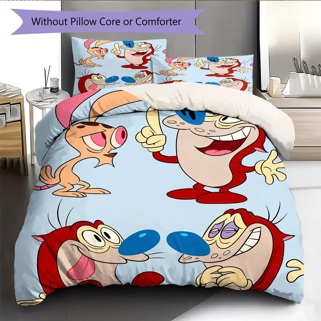 Ren & Stimpy  Pattern Bedding Quilt Set  Home Decoration  Gift (1 * duvet cover + 2 * pillowcase  without core)