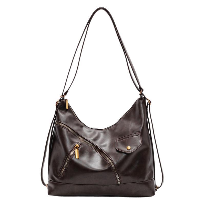 Retro fashion Spice Girl locomotive bag 2025 new shoulder women's bag soft leather messenger bag commuter tote bag