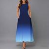 Women Plus Size Sleeveless Crew Neck Dress Charming Ditsy Floral Loose Mid Length Gown