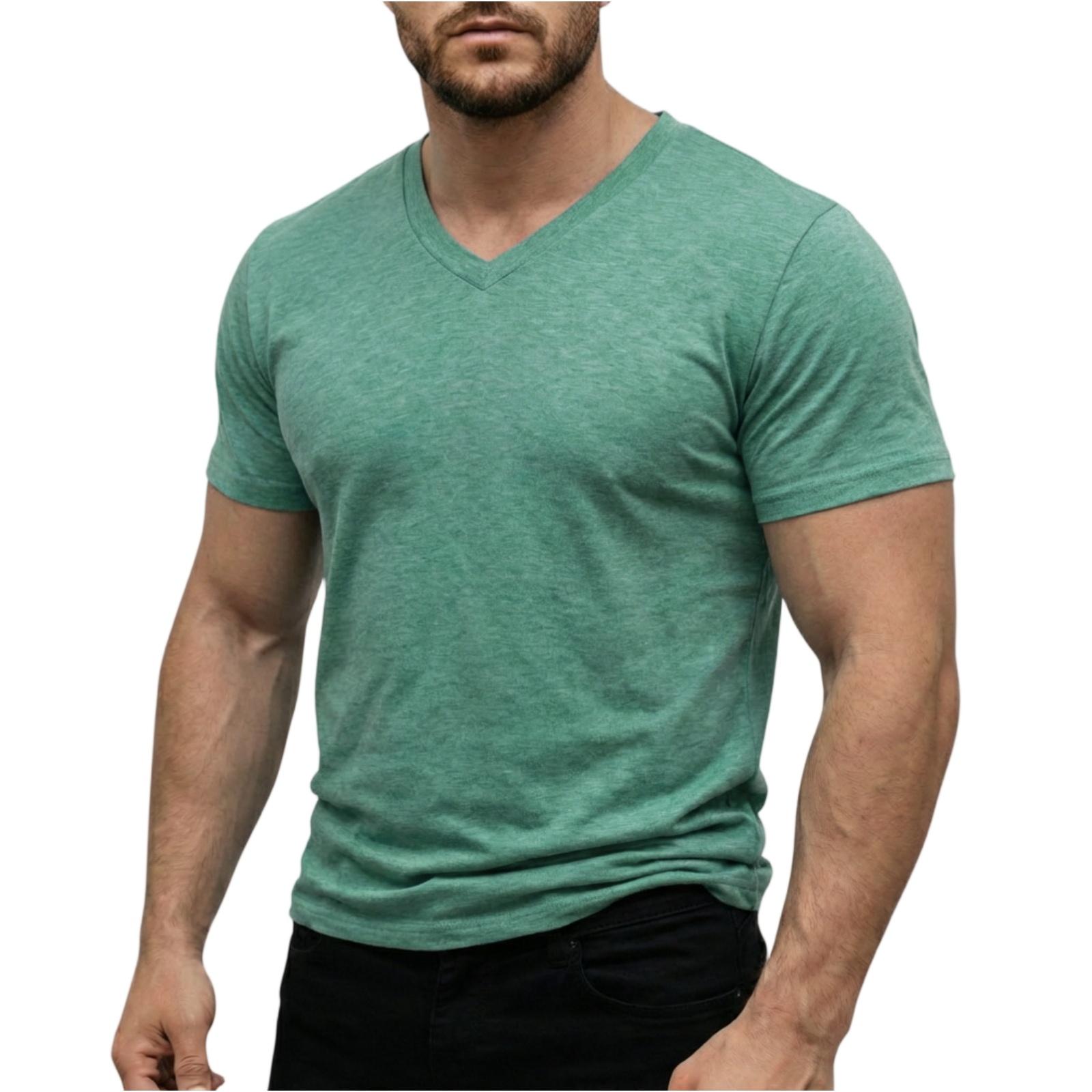 

Men’s Lightweight V Neck Short Sleeve T Shirt Soft Breathable Stretch Casual Athletic Top for Everyday Wear S циан