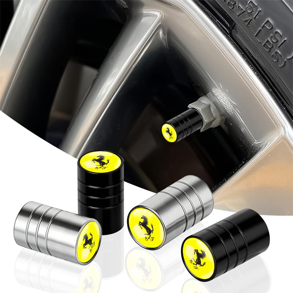 4Pcs Car Logo Wheel Valve Caps Stem Covers Auto Exterior Accessories For Ferrari F1 458 488 SF90 Stradale SF90Spider 296 GTB 296 WM2