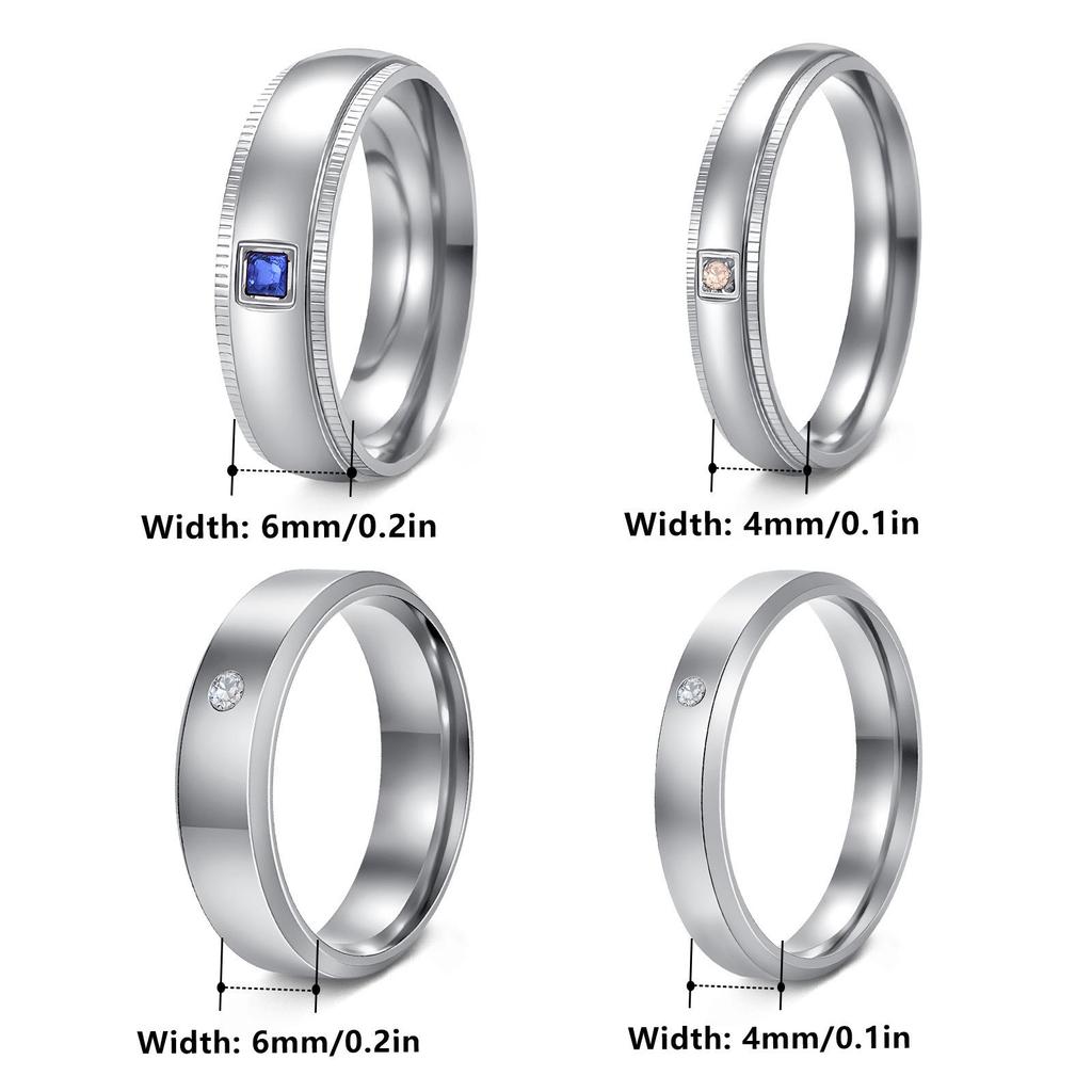 European & American Simple Diamond-Inlaid Stainless Steel Couple Ring Set