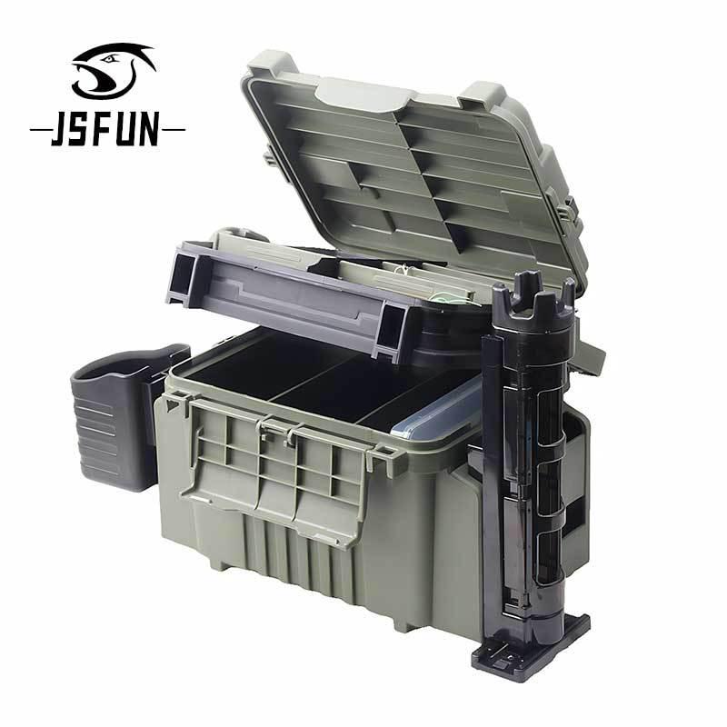 Fishing Tackle Box Set: Includes Large Capacity Storage Box, Rod Holder, Cup Holder, and Lure Storage.