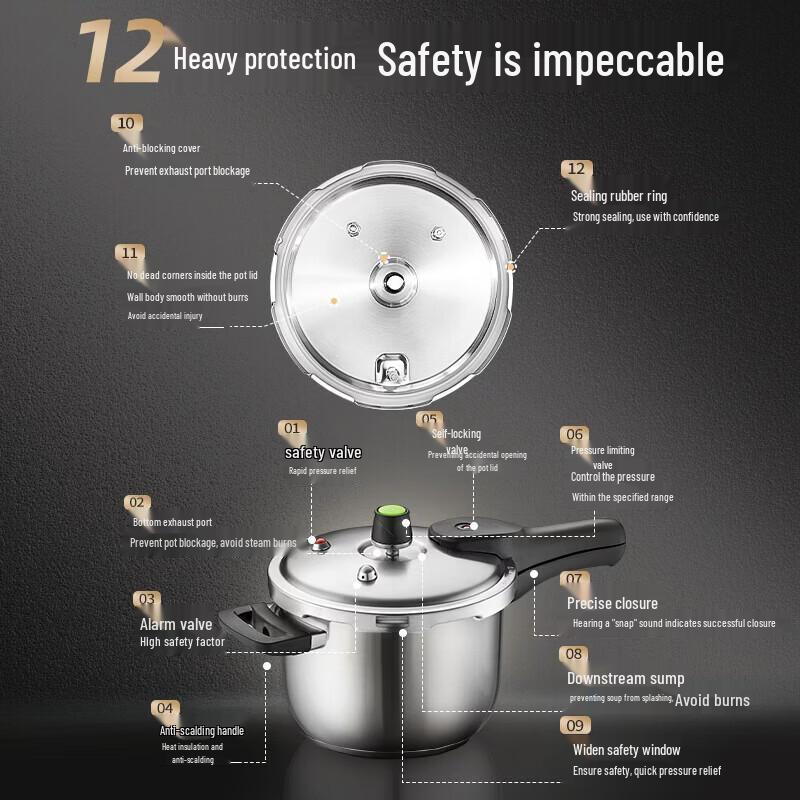 ASD 6.5L 304 Stainless Steel Multi-Hob Pressure Cooker