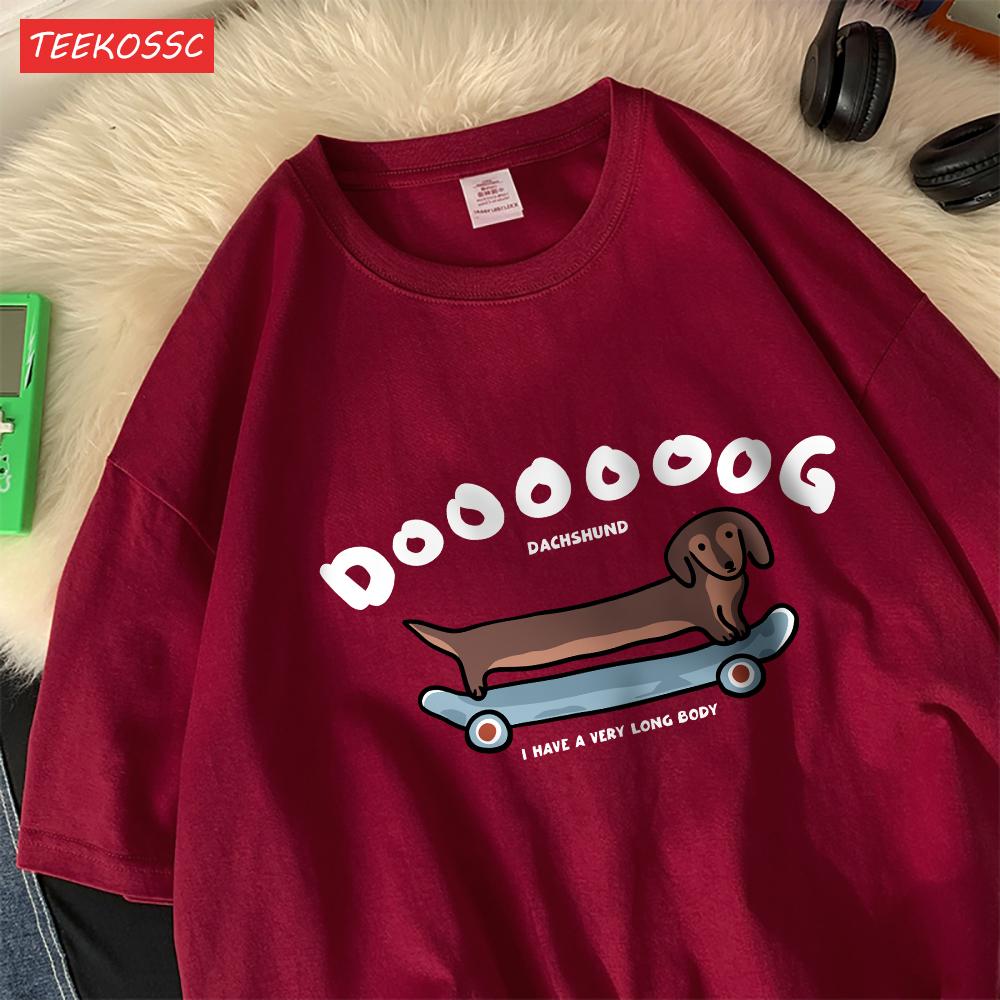 A Long Dog Is Paddling A Long Skateboardcotton Women TShirts Cartoons Prints Tops ONeck Soft Oversize T Shirt Summer Clothes