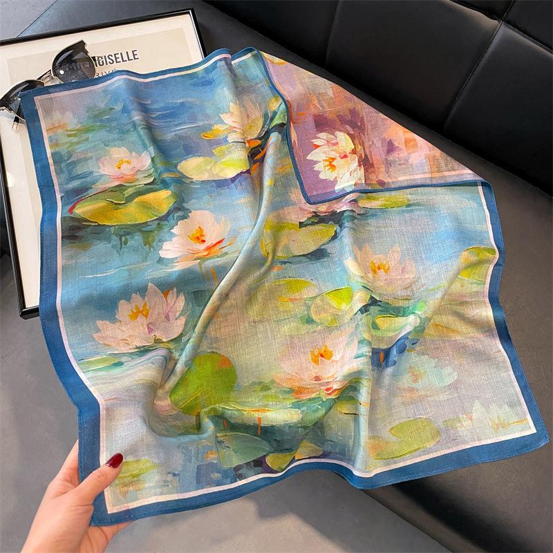 Double-sided two-color new herringbone silk scarf, small square scarf, sun protection, advanced sense, high-quality shawl neck scarf, scarf.