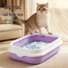 Low-Lid Semi-Enclosed Cat Litter Box with Scoop for Pet Cleaning
