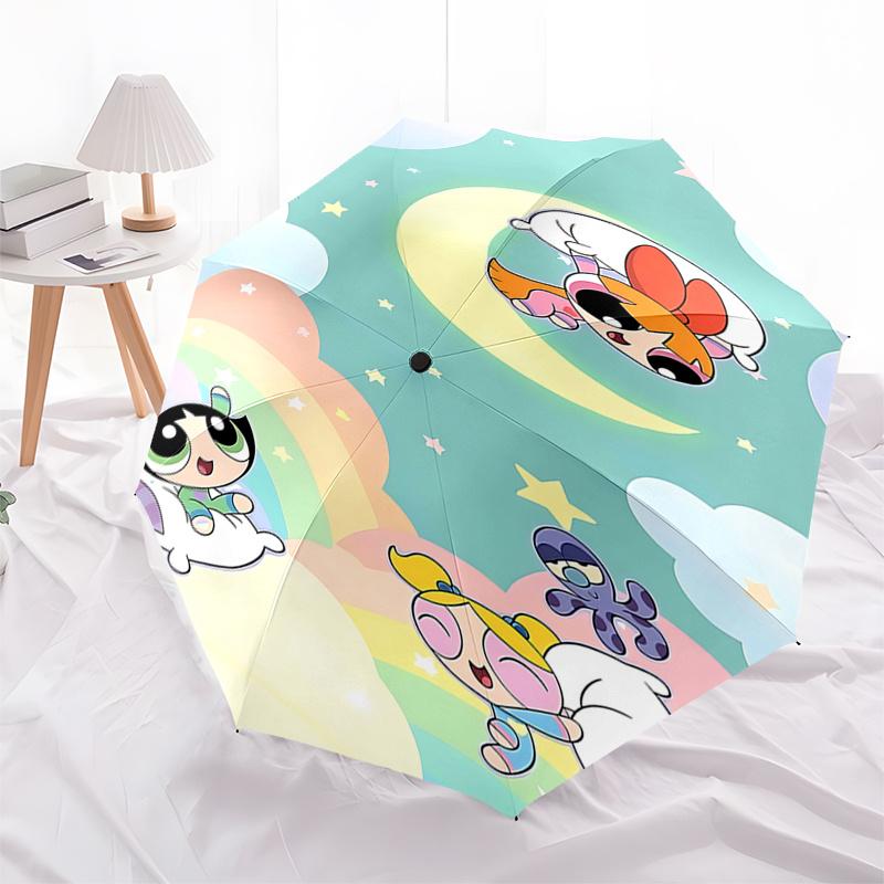 

Powerpuff Girls Automatic Opening/Closing Umbrella with Foldable Design and 8-Bone Iron Frame - Perfect for Outdoor Use, Festive Gifts, Trav