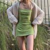 WTEMPO Brand French Avocado Green Knitted Suspender Skirt Slim Slim Waist Wrap Hip Skirt Diamond Check Khaki Retro Dresses