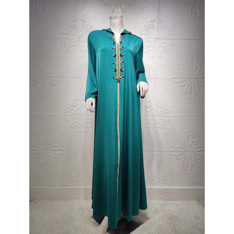 

New Arrival Ethnic Style Women s Hooded Long Dress with Diamond Ribbon Dress Hooded Hot Diamond Dress Green 2XL