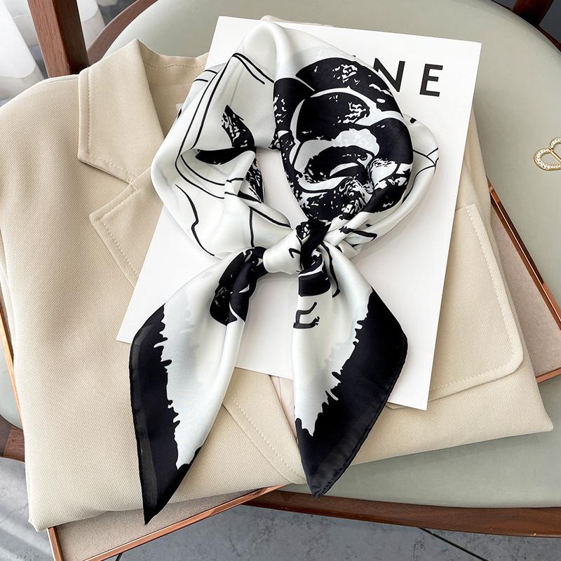 70*70cm Square Scarf Women Luxury Design Silk Feeling Shawl Satin Printed Head Bandana Small Neck Muffler Hair Hijab Scarf