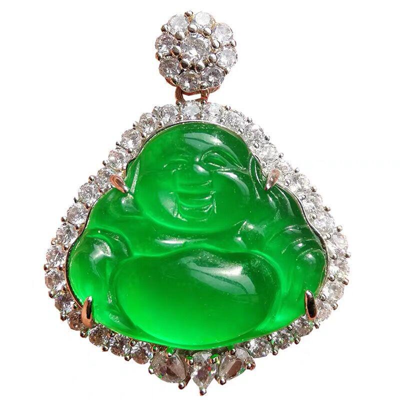 Luxury Jade Quartzite Laughing Buddha Pendant Necklace