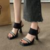 Women Fashion Sexy Chunky Square Toe Platform Pumps Sandals Women Summer New Elastic Rhinestone Platform Party Sandalias Mujer