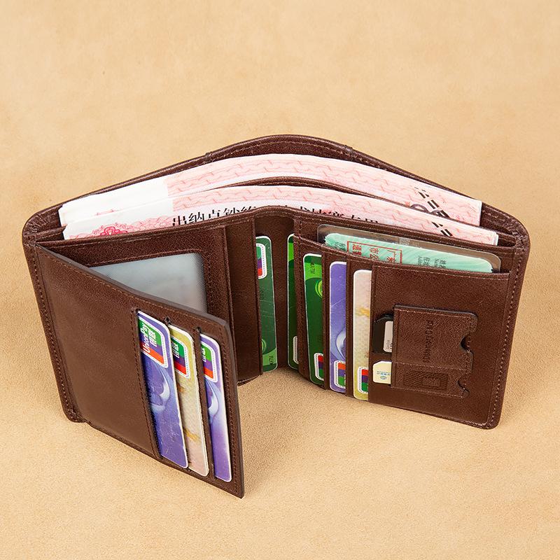 Men's Slim RFID Blocking Genuine Leather Wallet with Integrated ID Card Holder - Top-Grain Leather Compact Bifold Design
