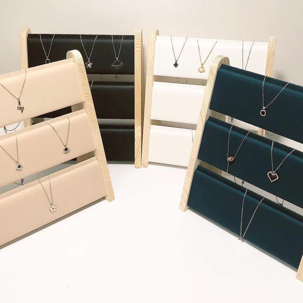 Solid Wood Three-Tier Necklace Stand - Jewelry Display and Storage Hanger
