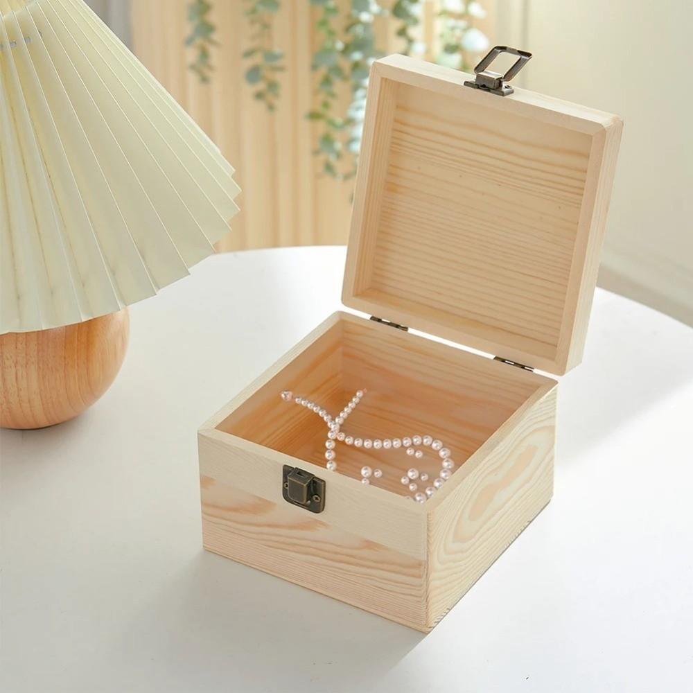Retro Rectangular Storage Box Wooden Clamshell Jewelry Gift Box Dried Flower Box Desktop Organizer