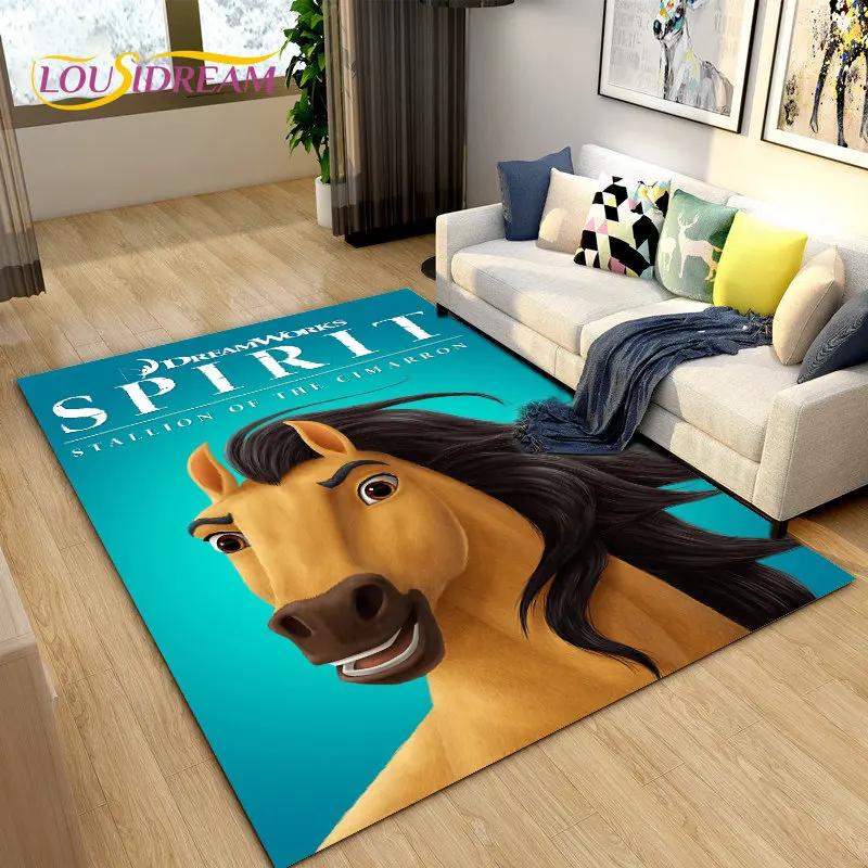Cartoon Spirit Riding Free Horses Area Rug,Carpet Rug for Living Room Bedroom Sofa Doormat Decoration, Kids Non-slip Floor Mat