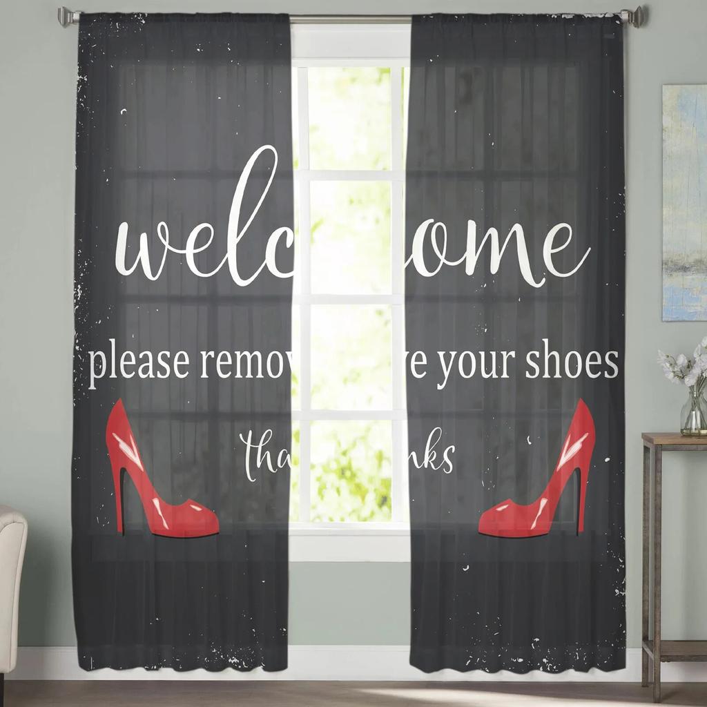 High Heels Red Tulle Curtains Balcony Room Fashion Printed Sheer Curtain Living Room Window Modern Decor