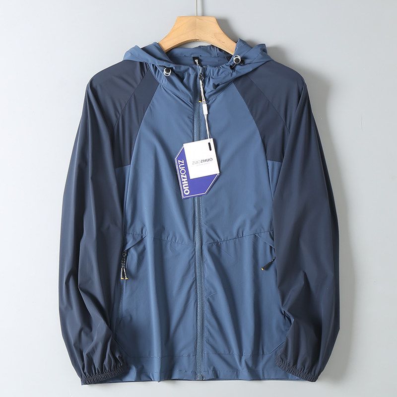 Export Surplus Outdoor Lightweight Breathable Summer Hooded Color-Block Ice Silk Sun Protection Skin Jacket