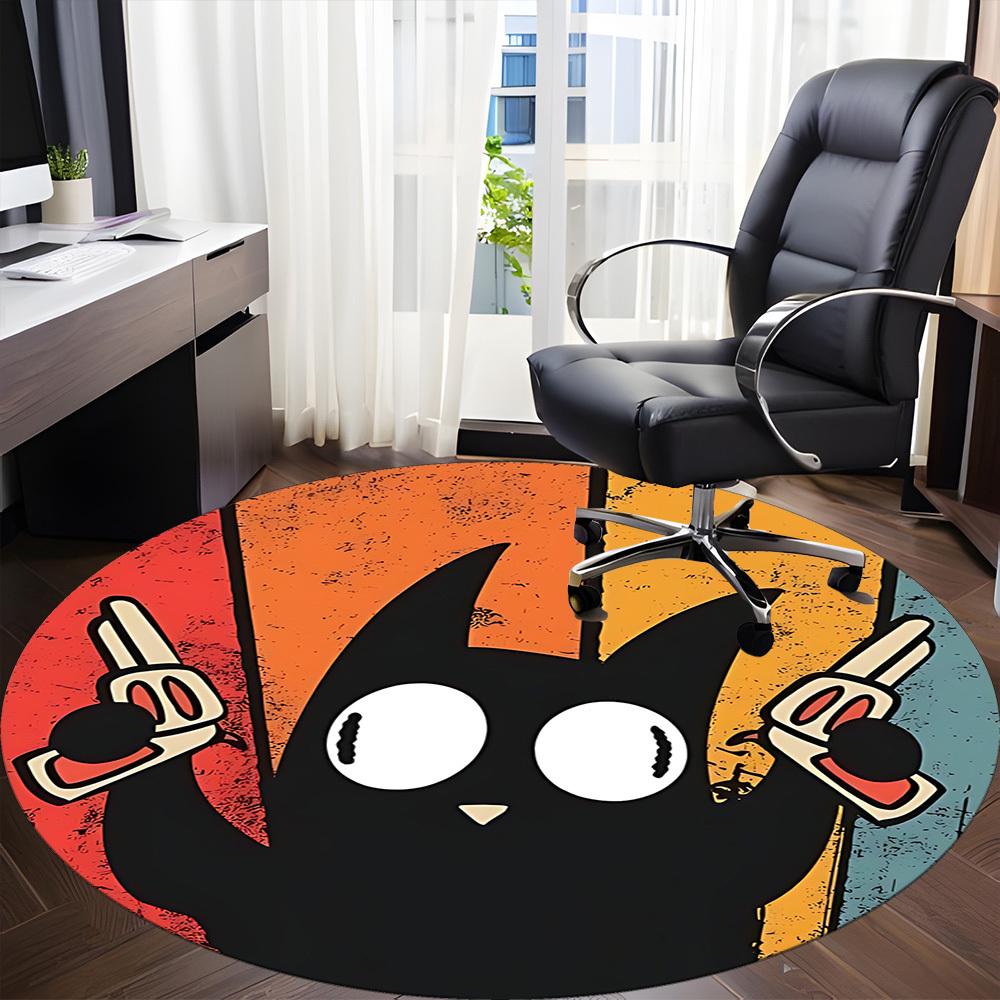 1pc Gangster Cat Office Round Area Rug, Under Office Chairs Bedroom Living Room Home Decor, Room Deco, Available In Various Sizes