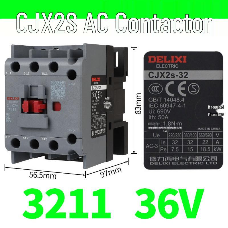 DELIXI CJX2S-3210/3201/3211 AC Contactor (220V/380V/110V/24V/36V)