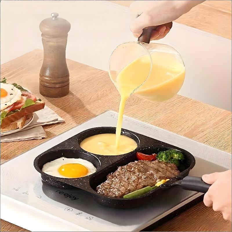 Iron Divided Egg Frying Pan Non-Stick 3/4 Section Grill Pan for Home Kitchen Breakfast Steak Cooking