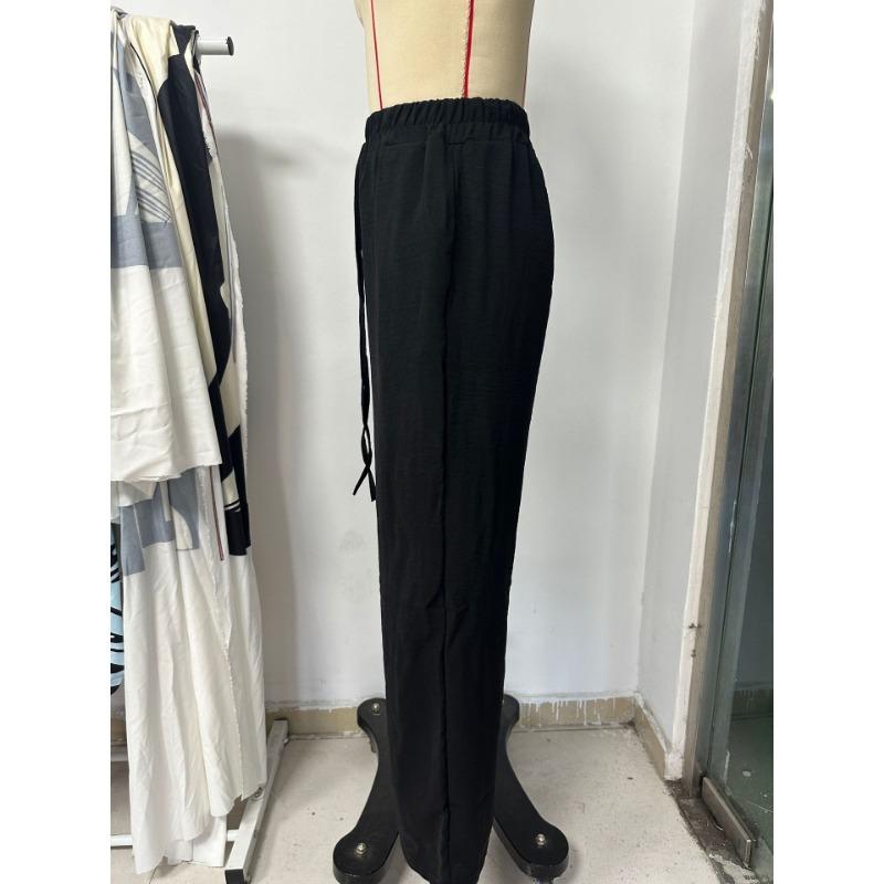 Dámské kalhotové módní jednobarevné kalhoty s elastickým pasem se širokými nohavicemi pro volný čas