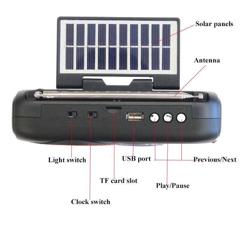 Mini Portable FM AM SW Radio Solar Charging Emergency Radios Receiver Wilress Bluetooth Speaker with Clock Support U Disk TF Car