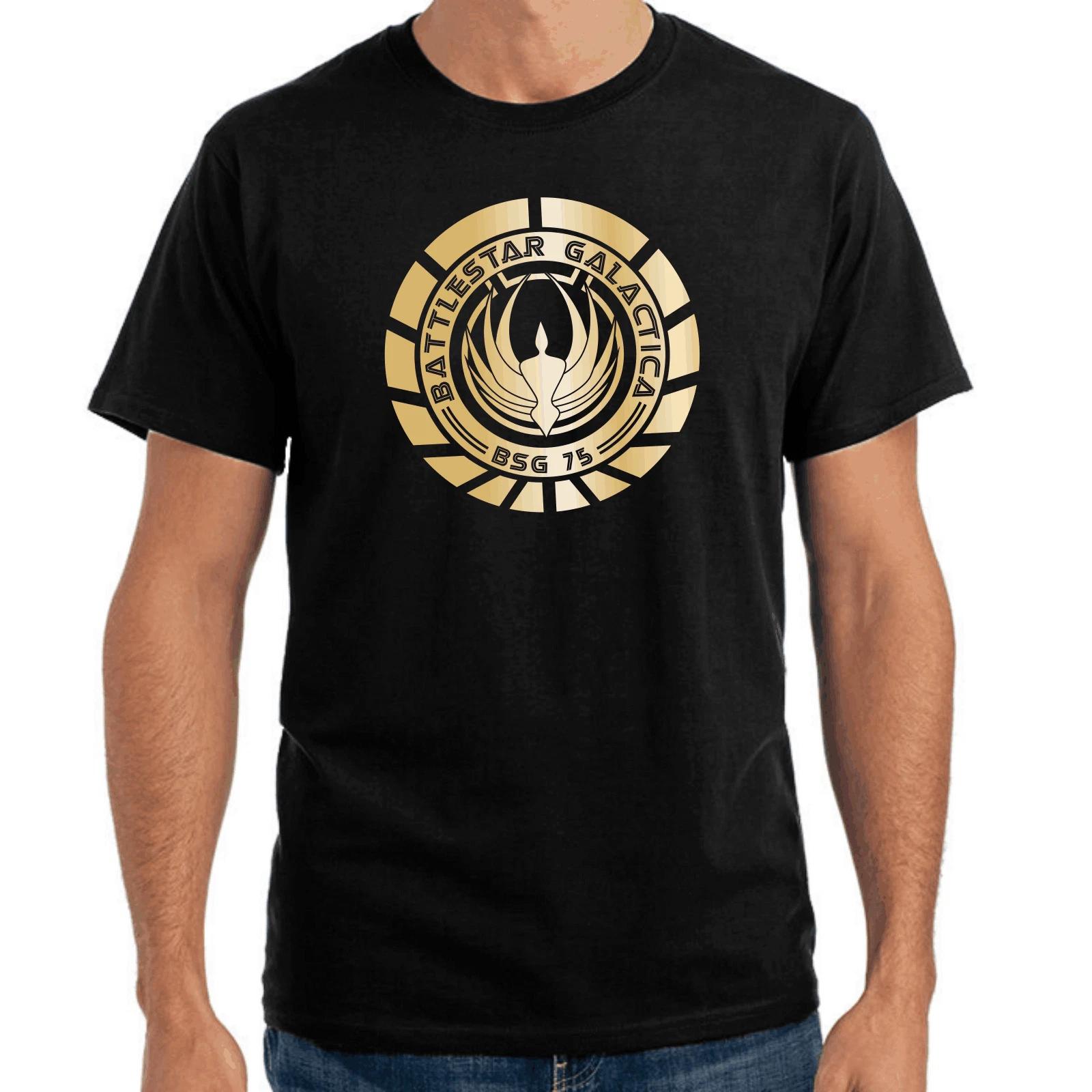 Men s and Women s T-shirts Battlestar Galactica BSG 75 Sci-Fi Cult Retro Movie 80s Gold Metallic XL