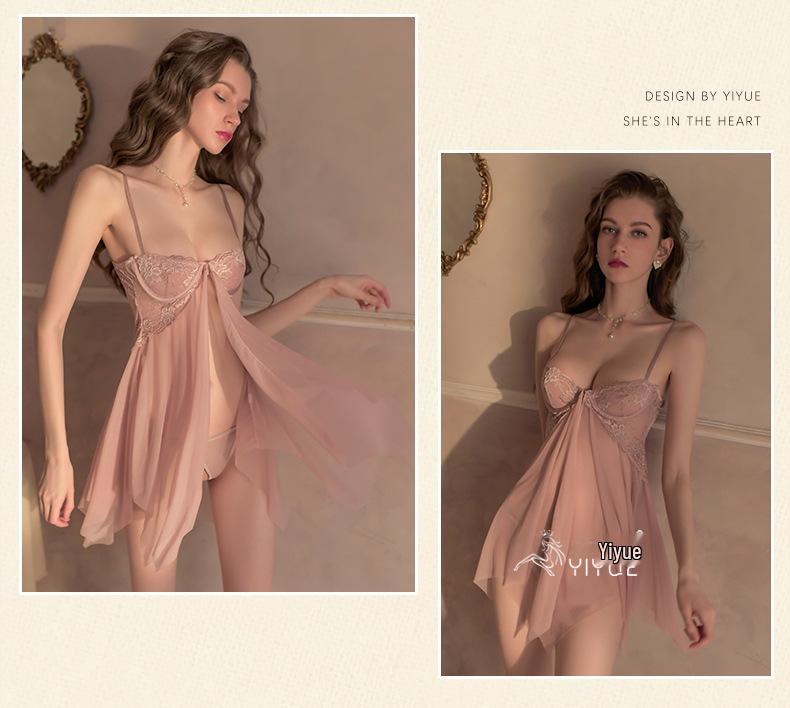 Yi Yue Sexy Lace Underwire Push-Up Lingerie Set for Women - Hot See-Through Camisole Dress 8267