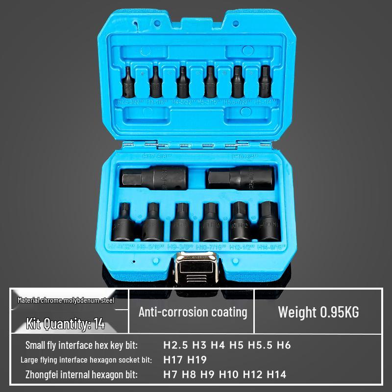 1/2 Large Air Gun Hex Screwdriver Socket Set - One-Piece Extended Pneumatic Bit Wrench