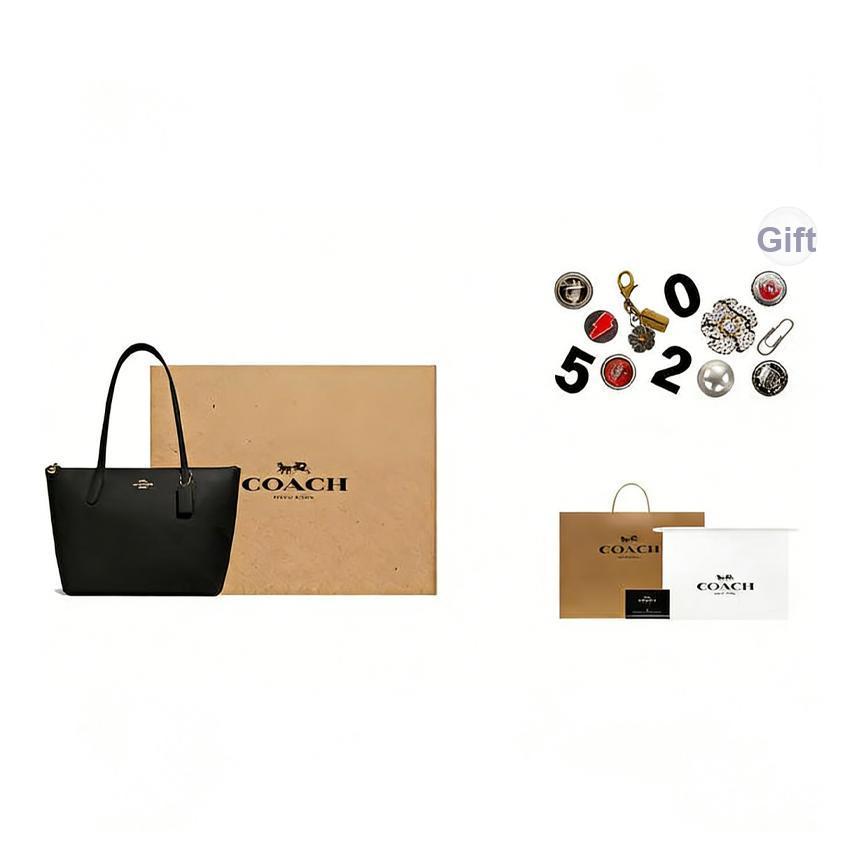Coach Zip Top Tote 30 Simple Tote Bag Women Tote Bags Black 4454-IMBLK
