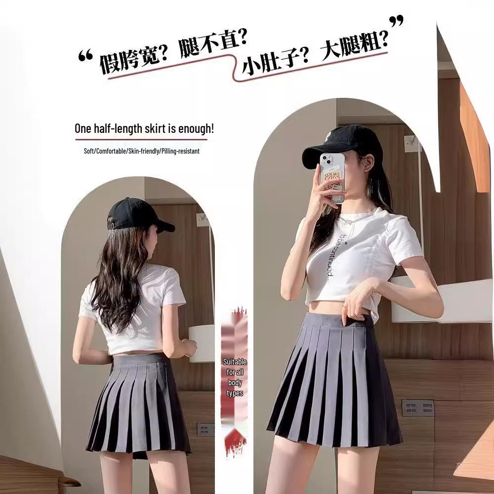 Women's Gray High-Waist Pleated A-line Skirt - Spring/Summer 2024, Autumn/Winter Midi, Slimming Fit, Petite Sizes Available